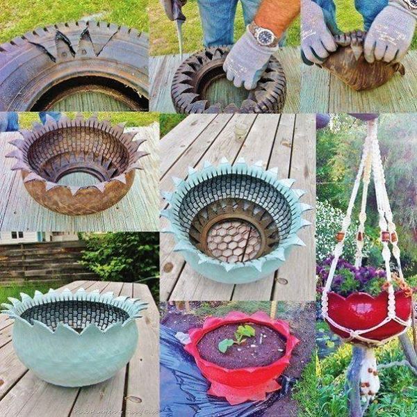 DIY Recycled Tire Flower Planter