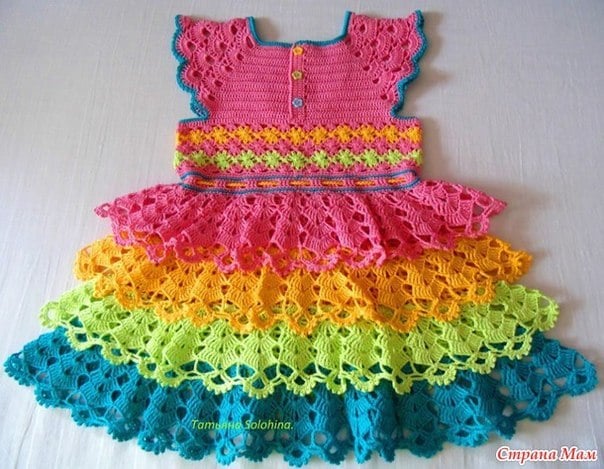 Crochet Rainbow Ruffles Dress with Free Pattern