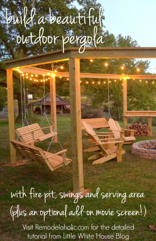Diy Amazing Pergola And Fire Pit With, Outdoor Fire Pit Ideas With Swings