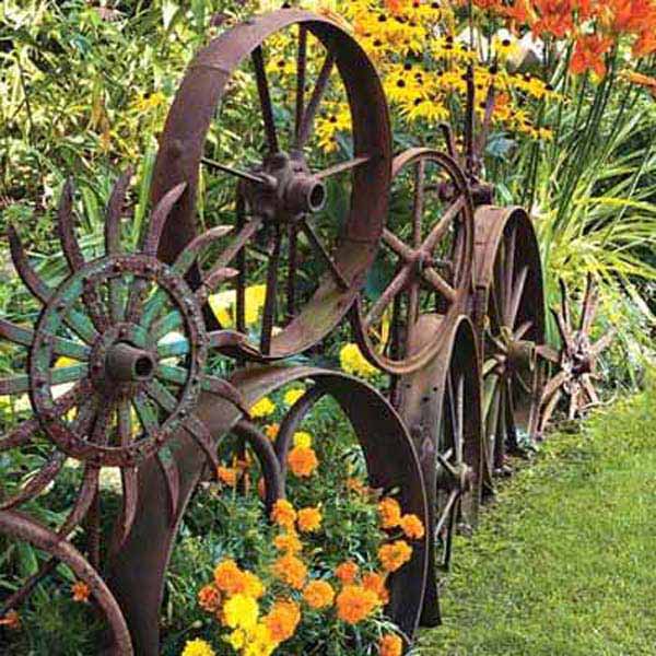 Garden Bed Edging Ideas--Old Wheels Edging