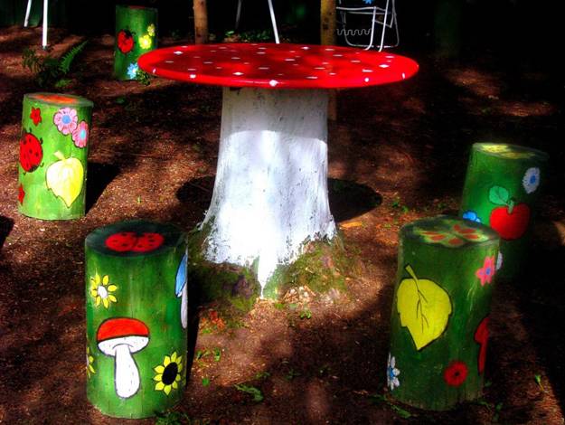 Tree Stump Decorative Mushrooms 