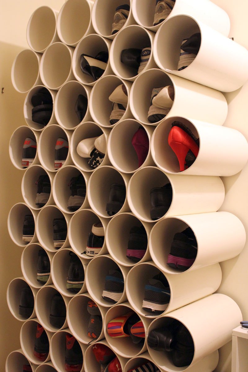 amazing shoe rack made of PVC pipes