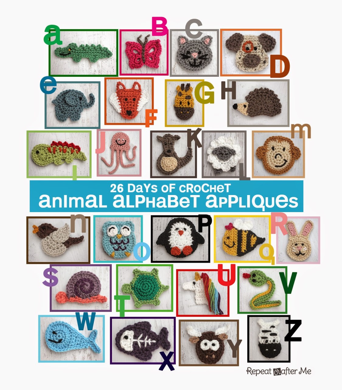 crochet animal alphabet appliques pattern