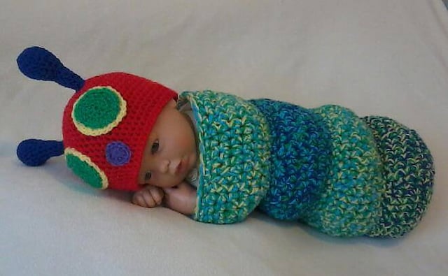 Crochet Snug as a bug baby caterpillar cocoon with Free Pattern