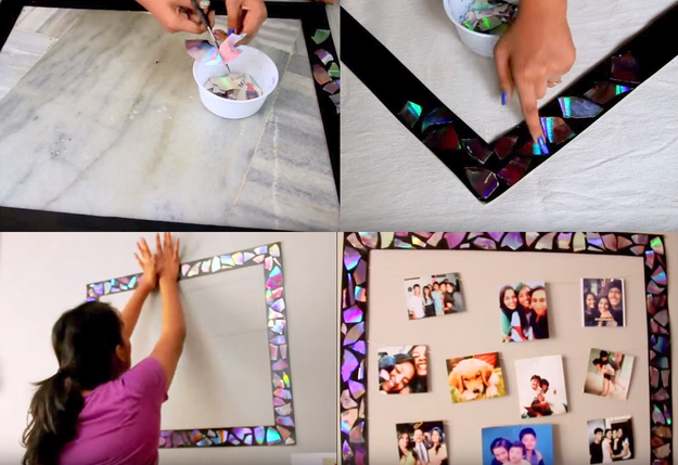DIY picture frame with broken CDs