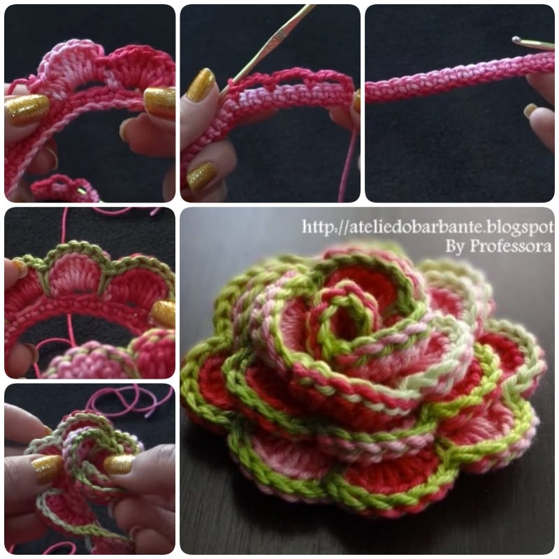How to Crochet Pretty Rose Flower (Video)
