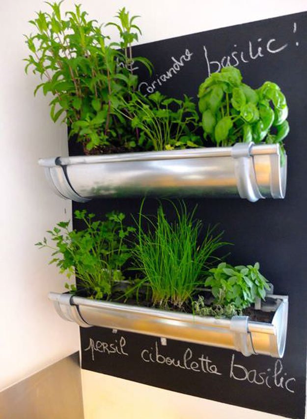 18 Indoor Herb Garden Ideas---Gutters Herb Garden