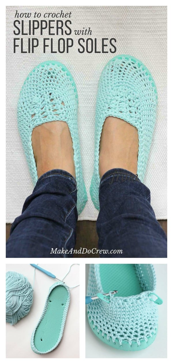 Lightweight Slippers with Flip Flop Soles Free Crochet Pattern and Video Tutorial