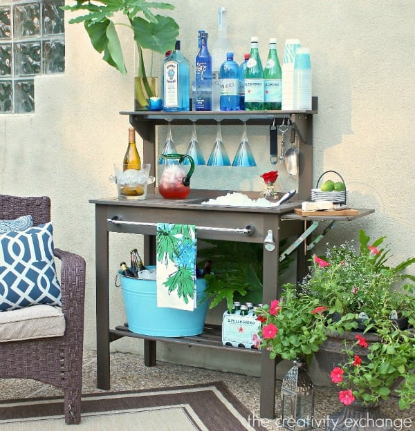 Potting Bench Turned Outside Bar