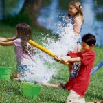 Practice batting with water balloons