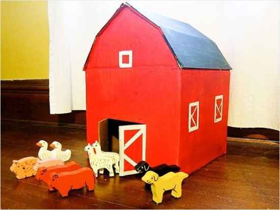 30+ Fun Ways To Repurpose Cardboard For Kids--Barn with Animals