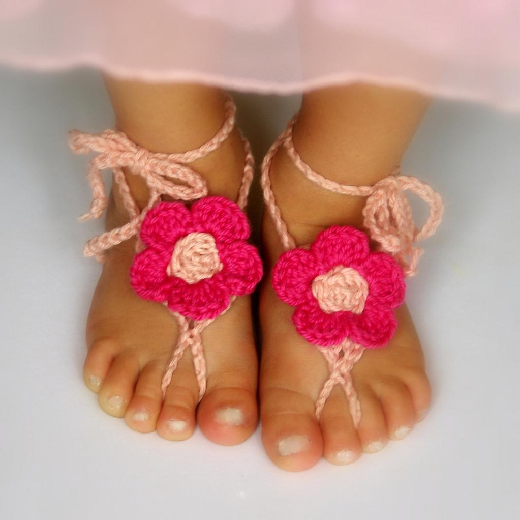 Baby Barefoot Flower Sandals Free Crochet Pattern
