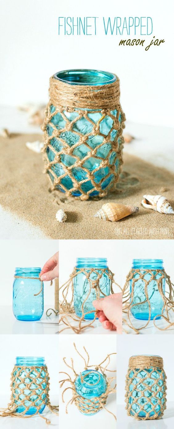 How To Make Fishnet Wrapped Mason Jar