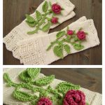 Knitted Fingerless Mittens With Crochet 3D-Roses