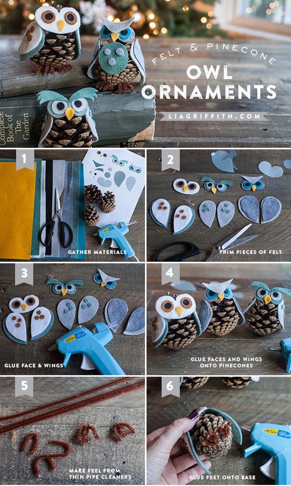 DIY Felt & Pinecone Owl Ornaments