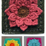 Dahlia Crocodile Stitch Afghan Block Free Crochet Pattern