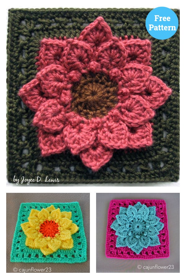 Dahlia Crocodile Stitch Afghan Block Free Crochet Pattern