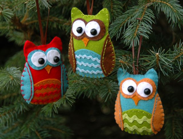Felt Owl Ornaments with Template