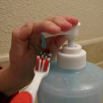 Messy kids will love this toothpaste dispenser made from a thoroughly cleansed soap dispenser