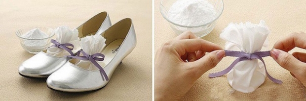 Put baking soda in your shoes to disinfect and remove odor