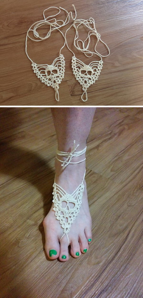 Skull Barefoot Sandals Free Crochet Pattern