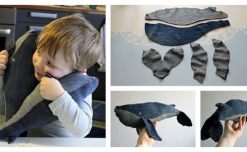 Stuffed Baby Whale Made of Old Denim Jeans