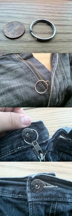 Use the link from a keychain to keep your pant’s zipper hidden.