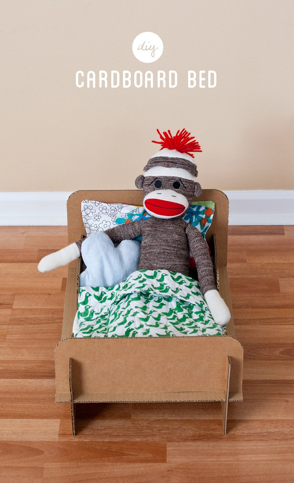 30+ Fun Ways To Repurpose Cardboard For Kids----DIY cardboard doll bed (with template) 