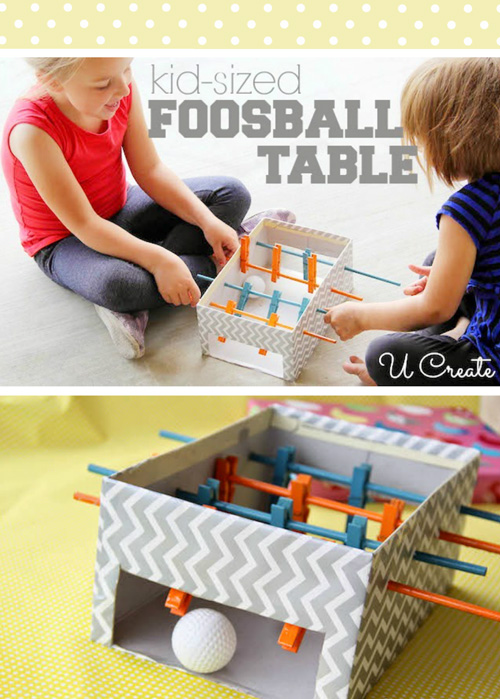 30+ Fun Ways To Repurpose Cardboard For Kids----Mini foosball table 