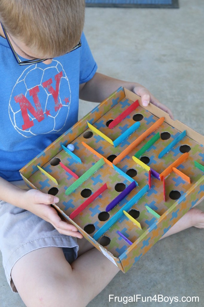 30+ Fun Ways To Repurpose Cardboard For Kids---Build a Cardboard Box Marble Labyrinth