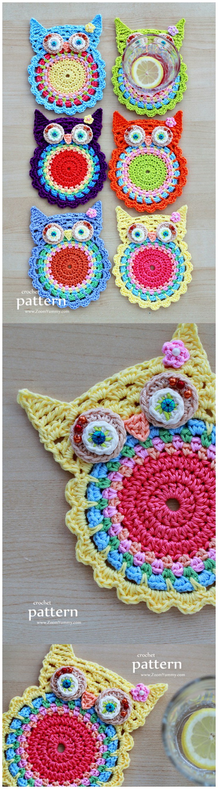 Crochet Owl Coasters (Appliques) Pattern