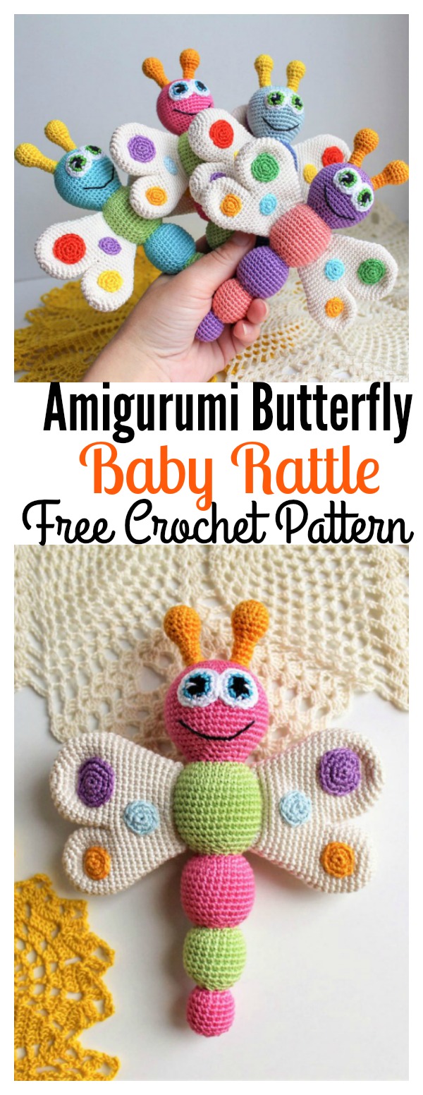 Free Amigurumi Butterfly Baby Rattle Crochet Pattern