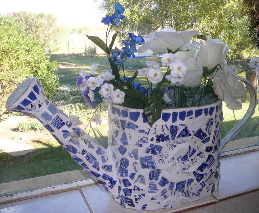 Mosaic Watering Can Vase