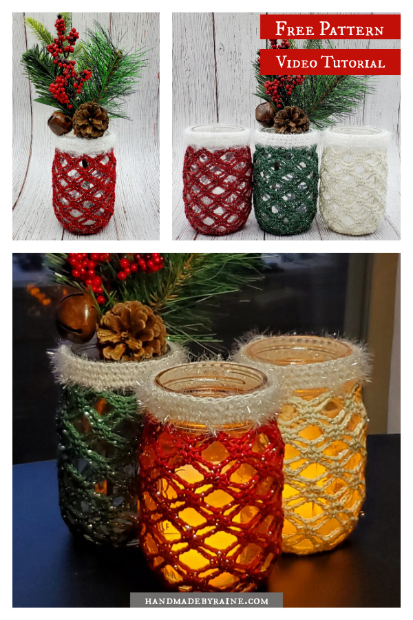 Christmas Jar Cozy Free Crochet Pattern and Video Tutorial