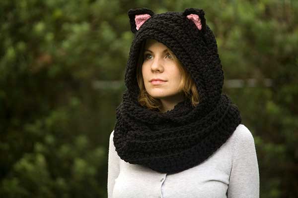 Hooded cat scarf Crochet Pattern