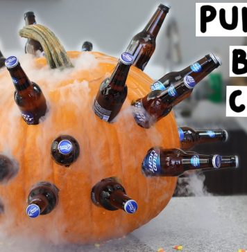 Creative Halloween Party Beverage Cooler Made Out of a Pumpkin