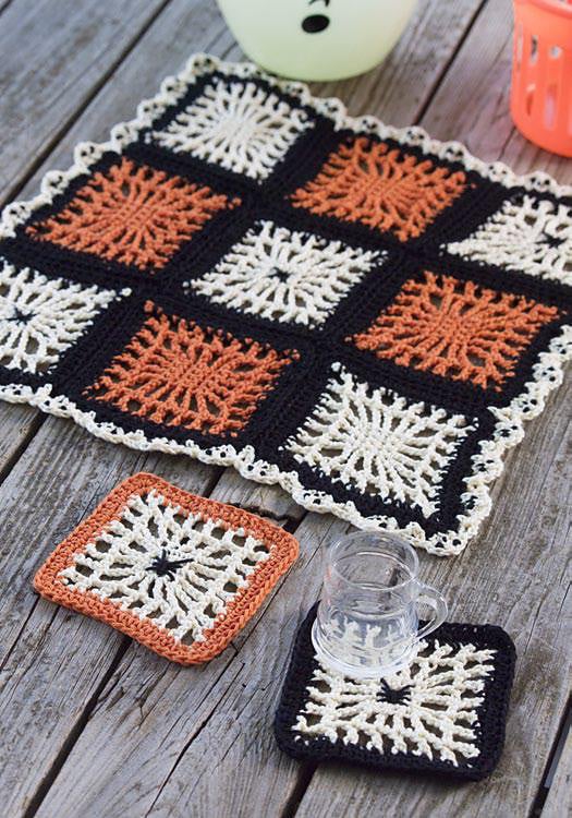 Spiderweb Coasters & Halloween Table Center Free Crochet Pattern