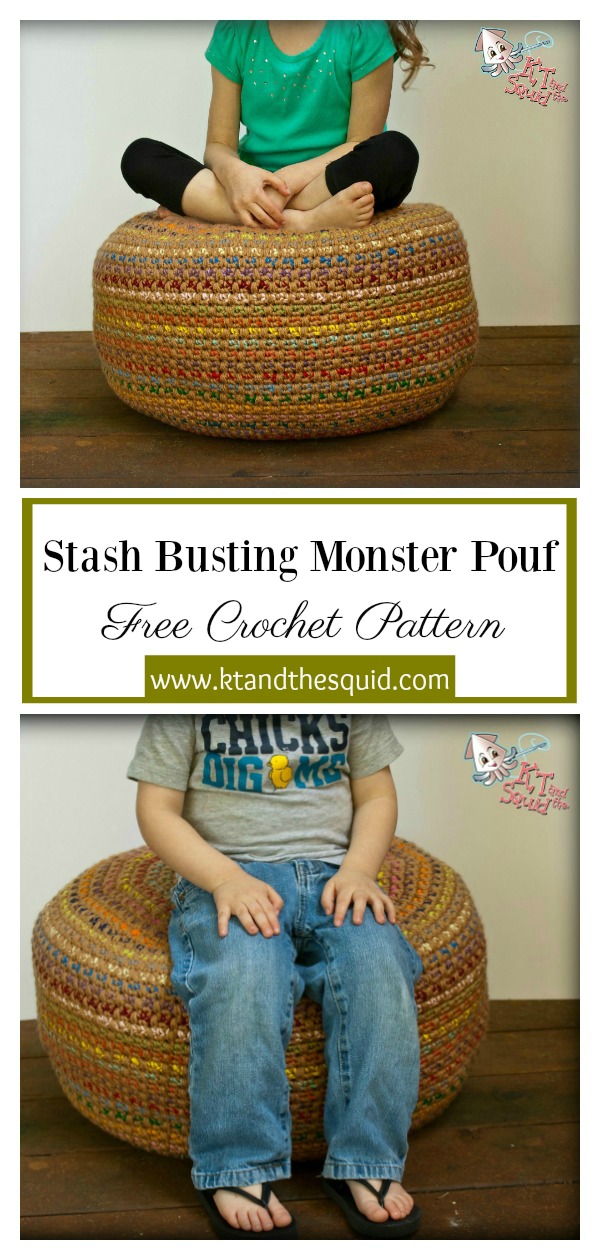 Stash Busting Monster Pouf Free Crochet Pattern
