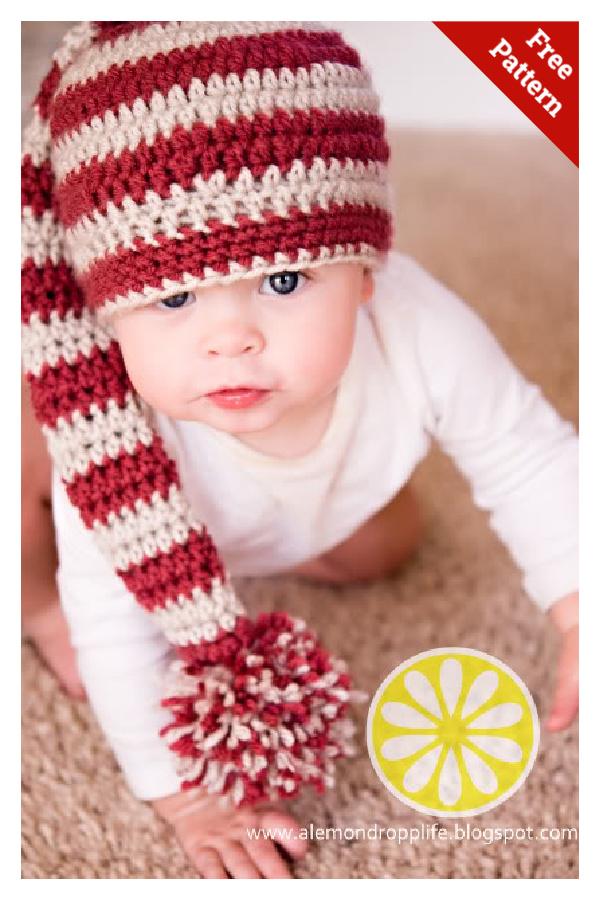 Baby Long Tail Stripey Elf Hat Free Crochet Pattern