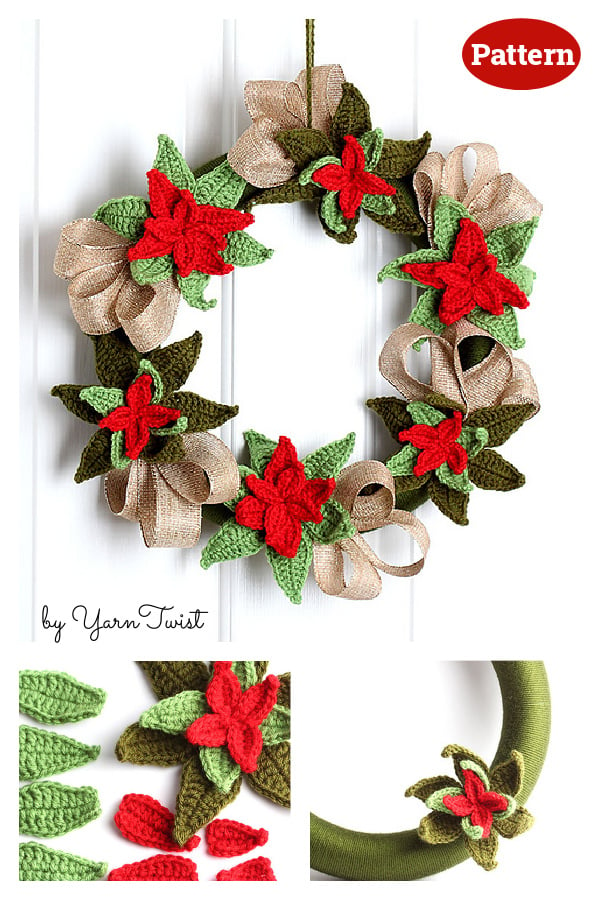 Christmas Poinsettia Wreath Crochet Pattern