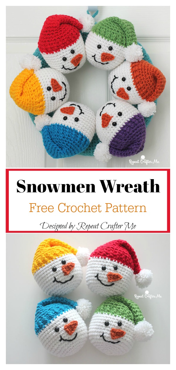 Circle of Snowmen Christmas Wreath Free Crochet Pattern 