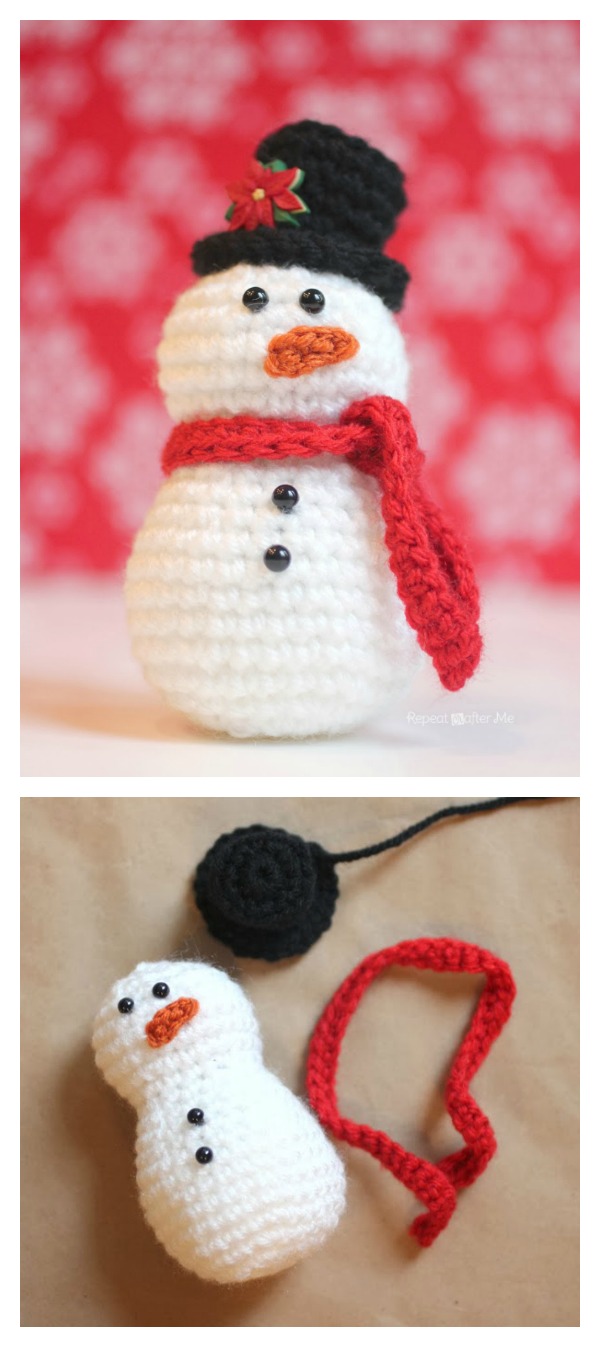 10 Modèles gratuits de bonhomme de neige Amigurumi au crochet