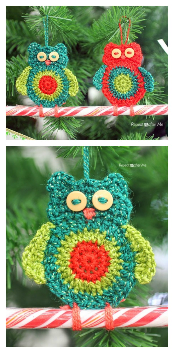 Crochet Owl Candy Cane Ornament Free Pattern