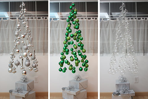 Hang ornaments with fishing line to create a floating Christmas