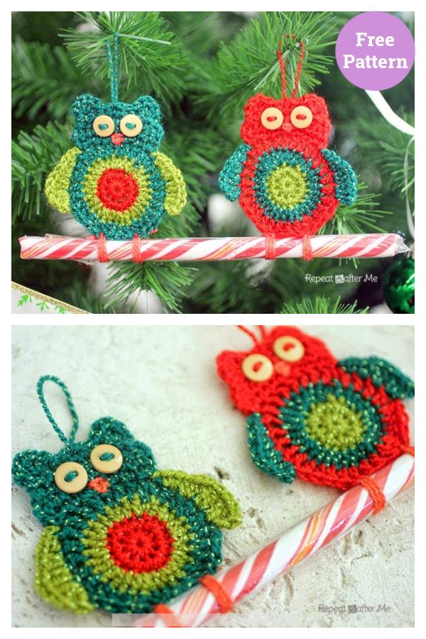 Owl Candy Cane Ornament Free Crochet Pattern