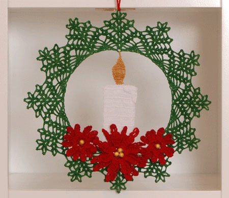 Poinsettia Candle Christmas Wreath Crochet Pattern