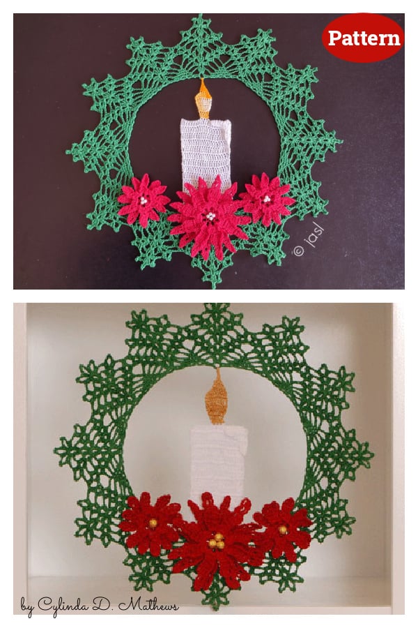 Poinsettia Candle Wreath Crochet Pattern