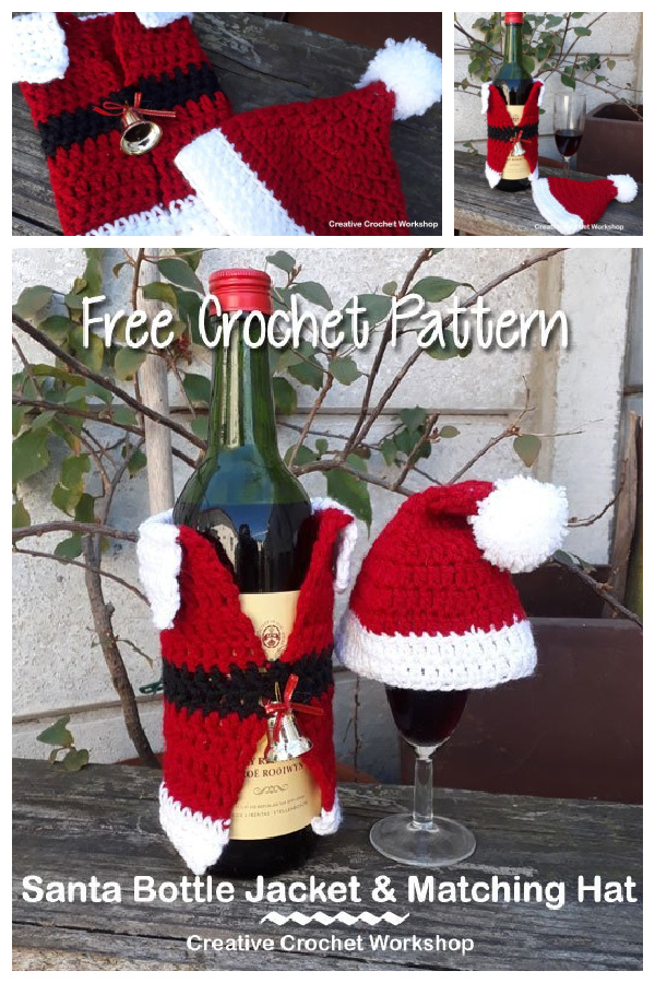 Santa Bottle Jacket & Matching Hat Free Crochet Pattern