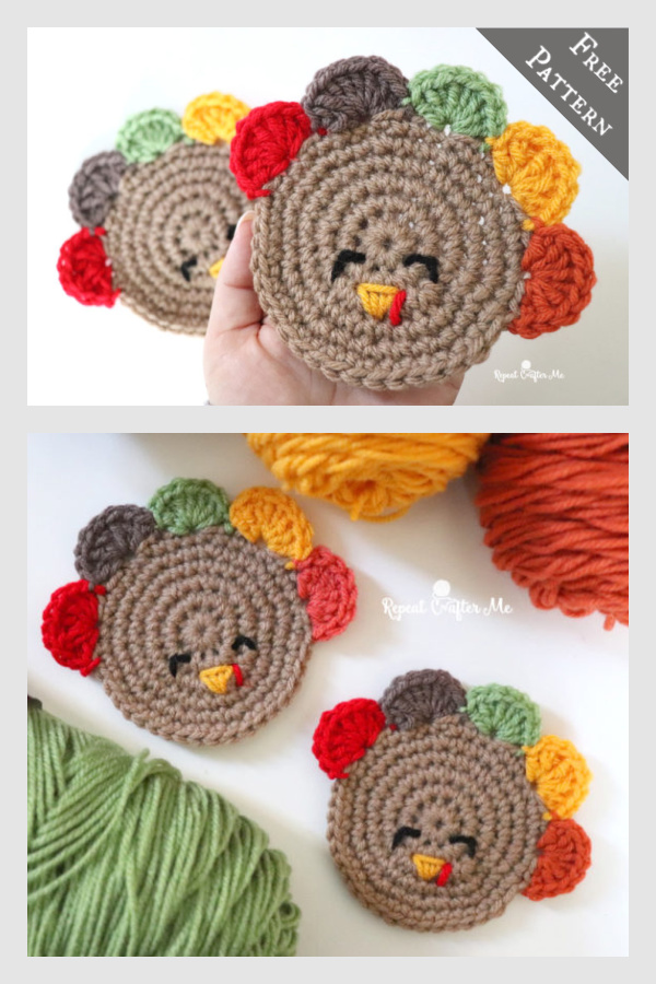 Turkey Coasters Free Crochet Pattern and Video Tutorial