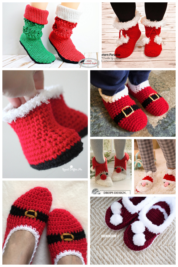 8 Crochet Santa Slipper Free Patterns